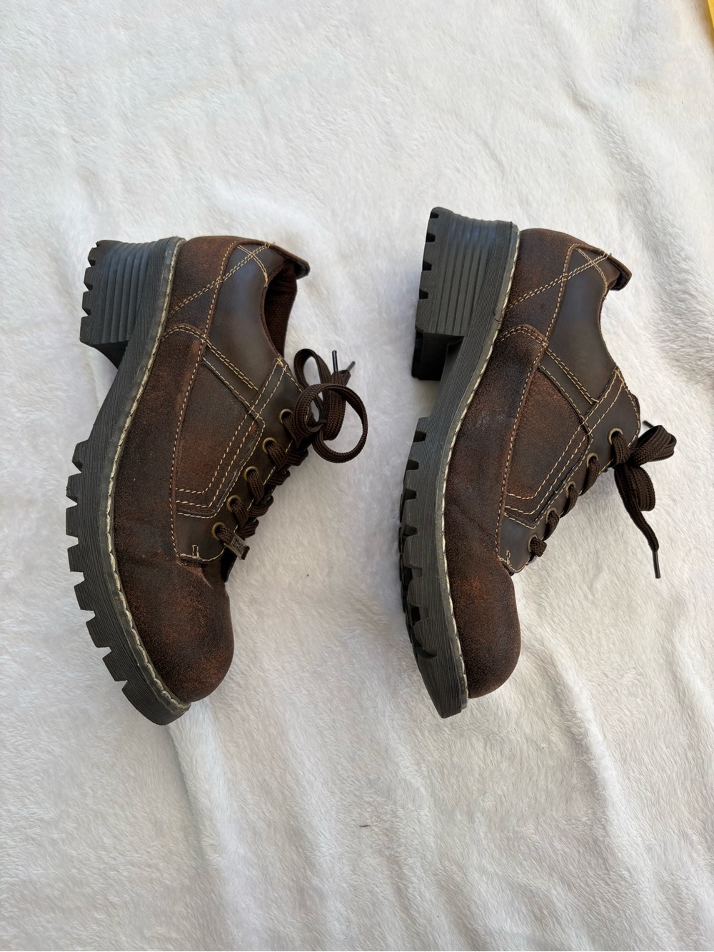 Mudd size 7.5 chunky y2k Brown Suede Leather Lace-Up platform Sneakers delia - Picture 5 of 12